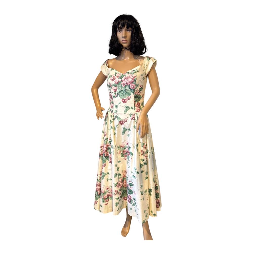 Vintage romantic floral pink Hydrindra off shoulder formal dress size small - Picture 14 of 16